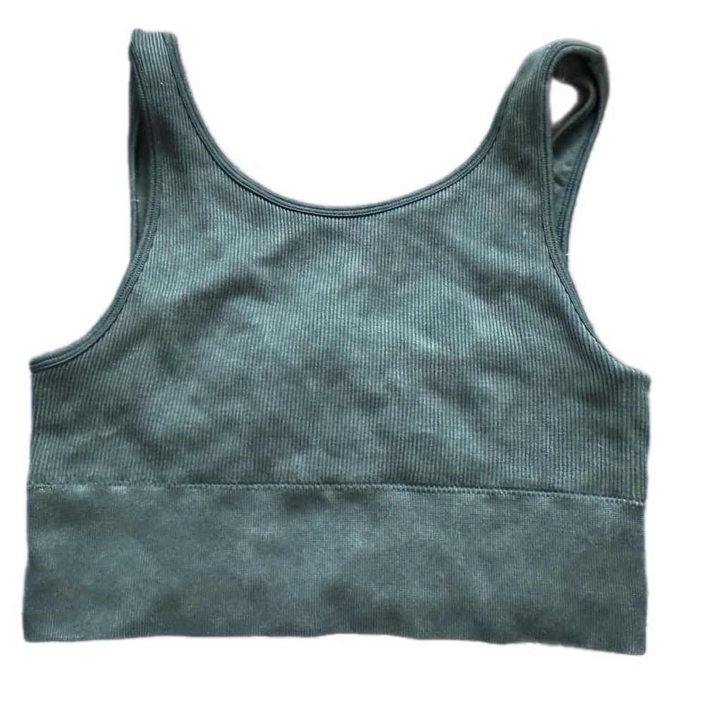 Zella Ribbed Seamless Sports Bra Womens L/G Green Excellent Mineral‎ Wash Scoop